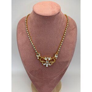 Crown Trifari Vintage Gold Tone Rhinestone 17” Necklace Signed